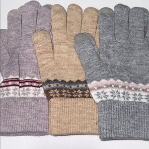 Cozy Knit gloves Patterned fair isle Sweater lot of 3 NEW soft screen touch able